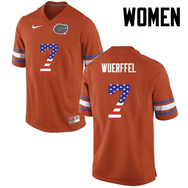 NCAA Florida Gators Danny Wuerffel Women's #7 USA Flag Fashion Nike Orange Stitched Authentic College Football Jersey BRD5564AY